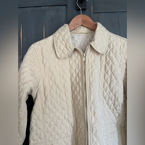 VTG BILL BLASS Quilted Cream/ Check pattern Women's Jacket with Pockets sz M - Picture 6 of 8